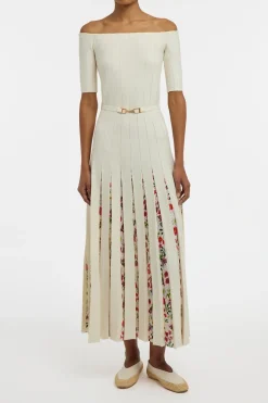 Kurt Knit Pleated Maxi Dress in White Multi Merino Wool