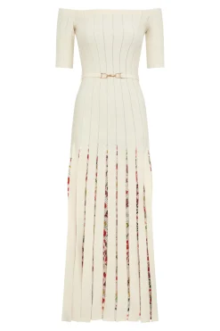 Kurt Knit Pleated Maxi Dress in White Multi Merino Wool