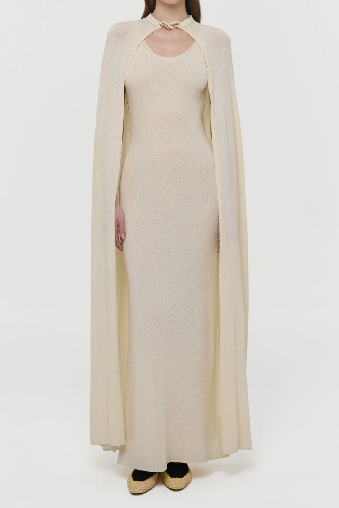 Laleh Knit Cape in Off White Mulberry Silk