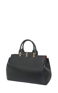 Large Amethyst Tote Bag in Black Nappa Leather