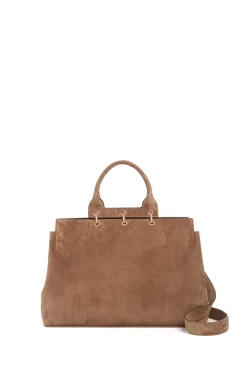 Large Amethyst Tote Bag in Dark Sand Suede
