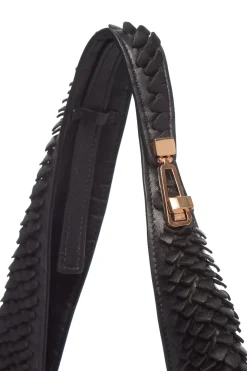 Large Hobo Bag in Black Leather Snake Scales