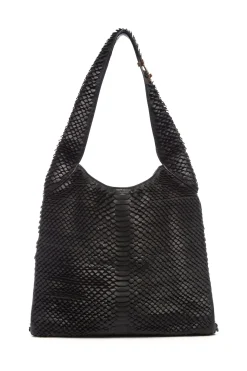 Large Hobo Bag in Black Leather Snake Scales