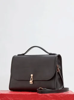 Large Leonora Flap Bag in Black Leather