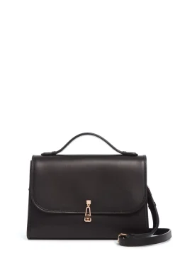 Large Leonora Flap Bag in Black Leather