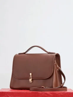 Large Leonora Flap Bag in Chocolate Leather