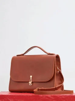 Large Leonora Flap Bag in Cognac Leather