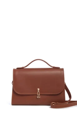 Large Leonora Flap Bag in Cognac Leather