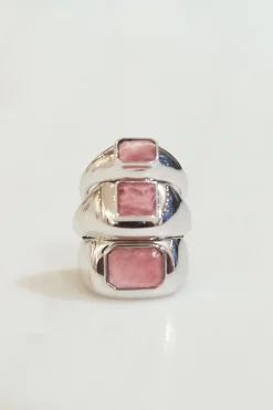 Large Ring in 18K White Gold & Pink Marble Stone
