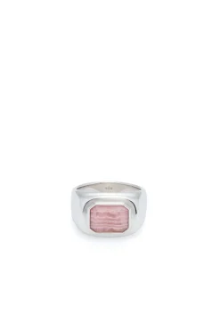 Large Ring in 18K White Gold & Pink Marble Stone
