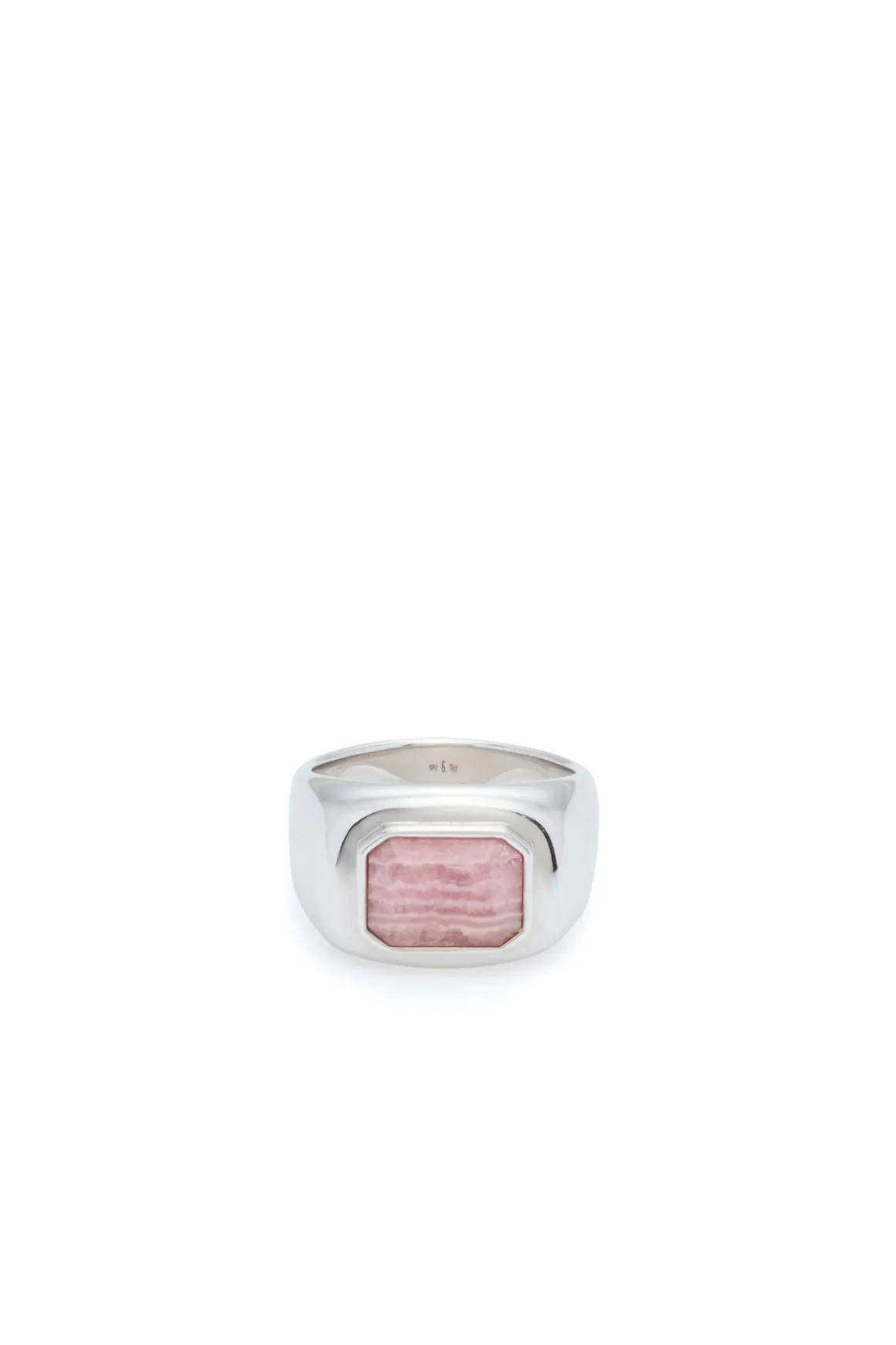 Large Ring in 18K White Gold & Pink Marble Stone