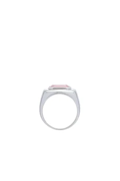 Large Ring in 18K White Gold & Pink Marble Stone