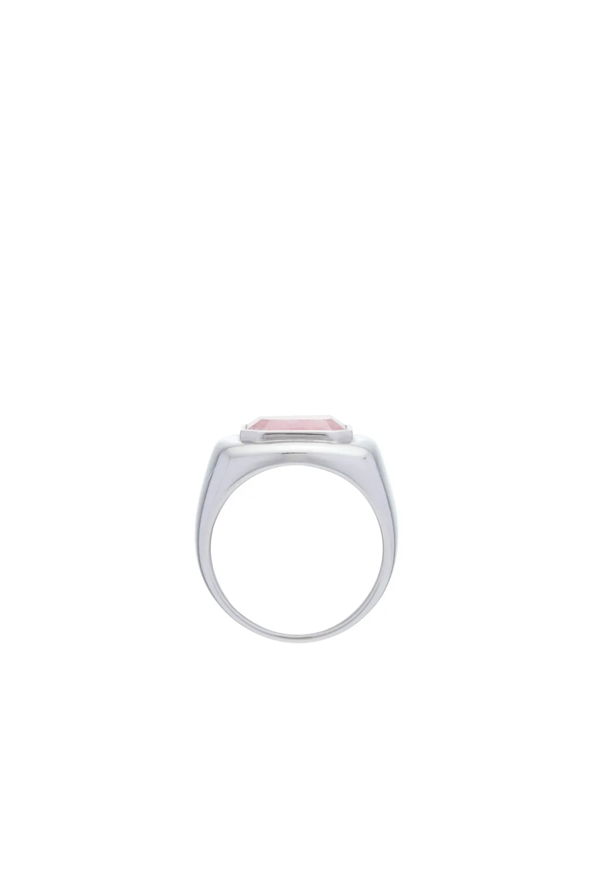 Large Ring in 18K White Gold & Pink Marble Stone
