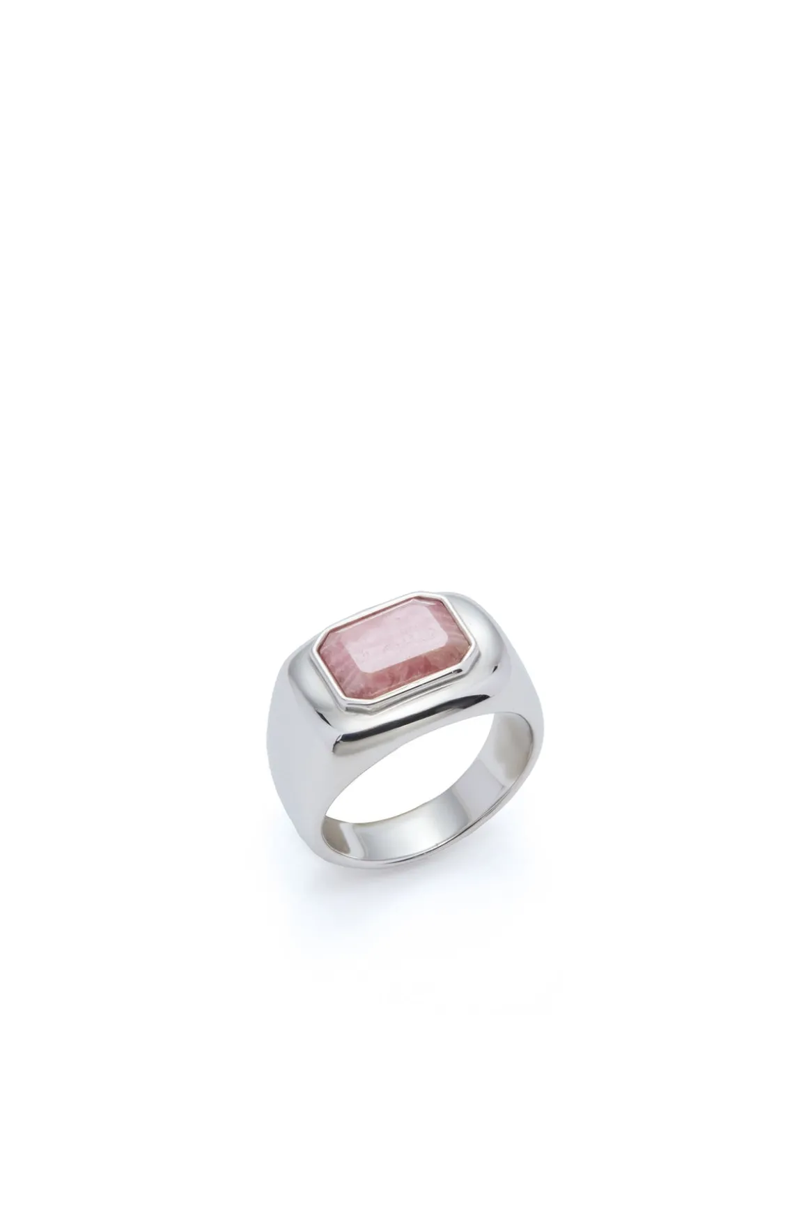 Large Ring in 18K White Gold & Pink Marble Stone