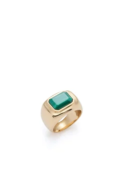 Large Ring in 18K Yellow Gold & Malachite Stone