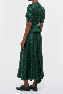 Larkin Maxi Dress in English Green Printed Silk Twill