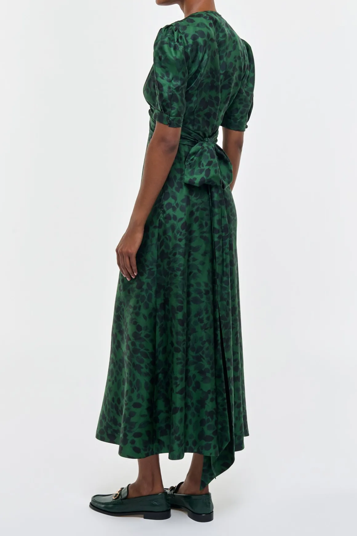 Larkin Maxi Dress in English Green Printed Silk Twill