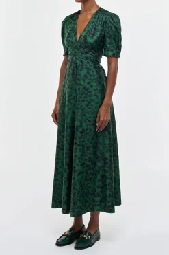 Larkin Maxi Dress in English Green Printed Silk Twill