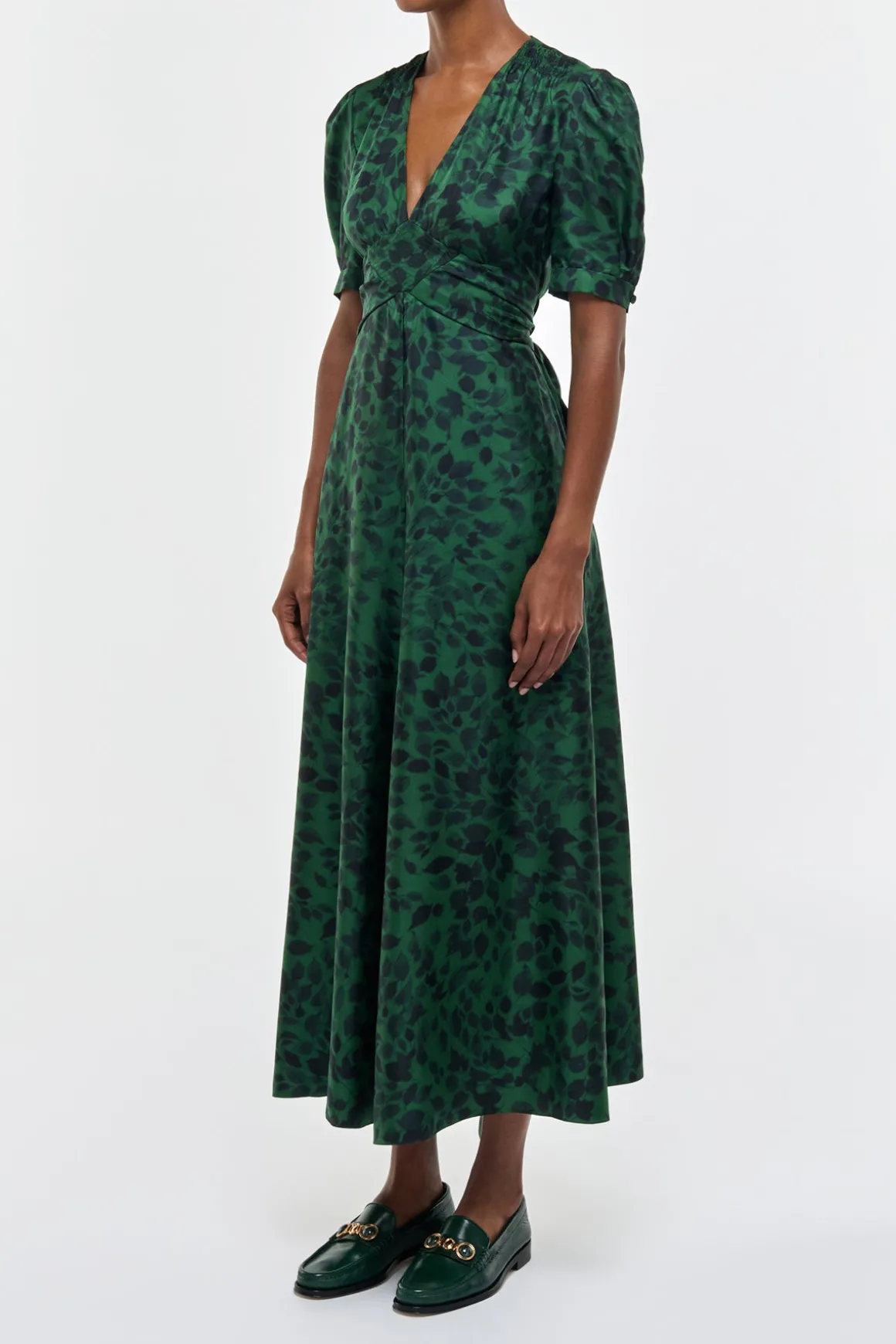 Larkin Maxi Dress in English Green Printed Silk Twill