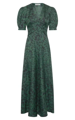 Larkin Maxi Dress in English Green Printed Silk Twill