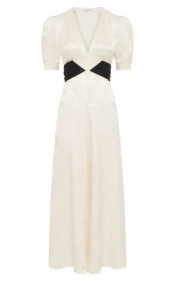 Larkin Maxi Dress in Ivory & Black Embroidered Silk