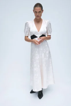 Larkin Maxi Dress in Ivory & Black Embroidered Silk