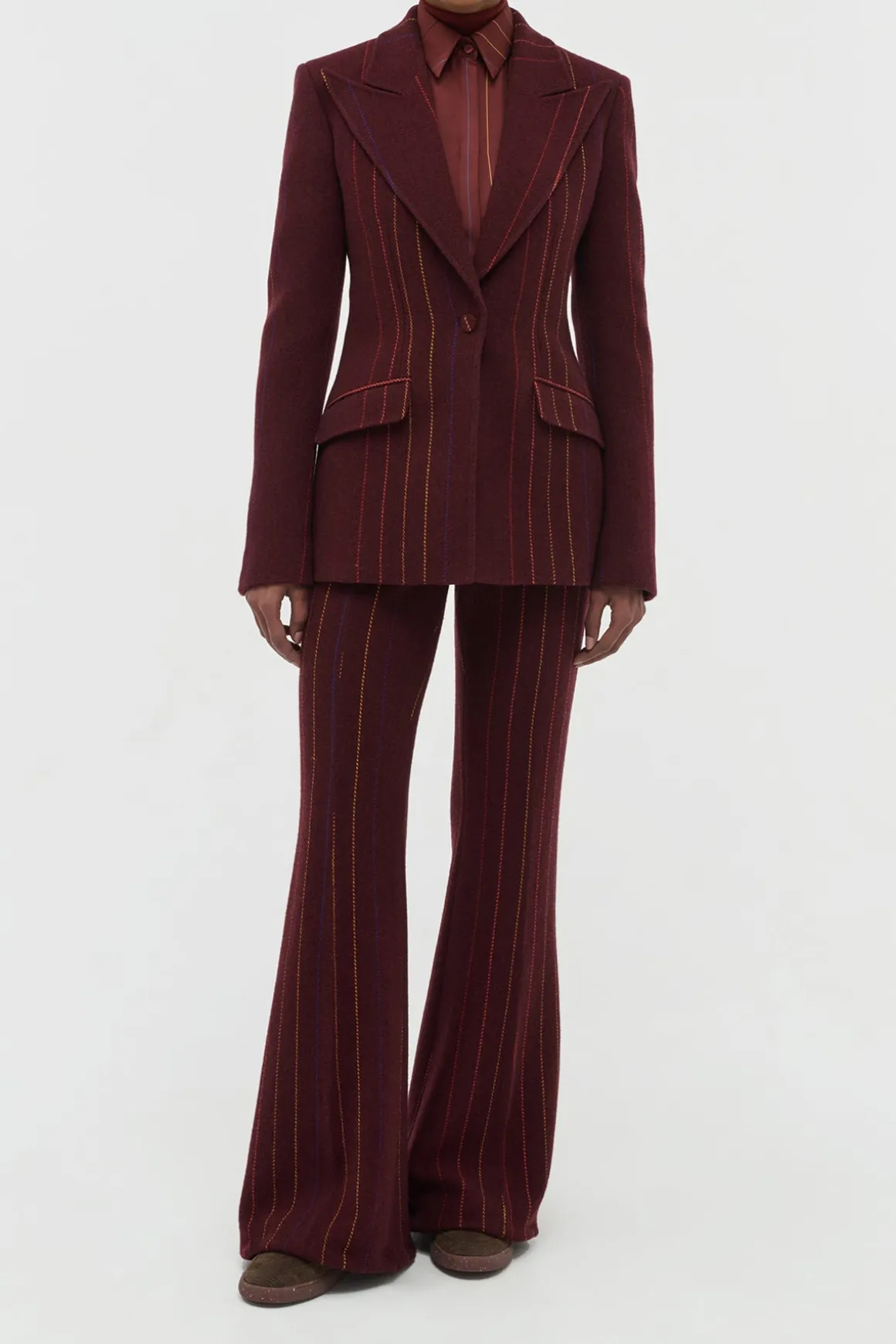 Leiva Blazer in Burnt Sienna Multi Pinstripe Wool Cashmere