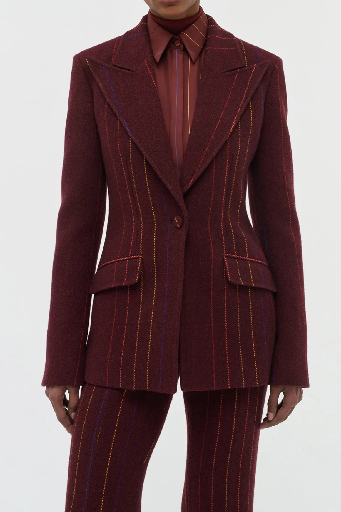 Leiva Blazer in Burnt Sienna Multi Pinstripe Wool Cashmere
