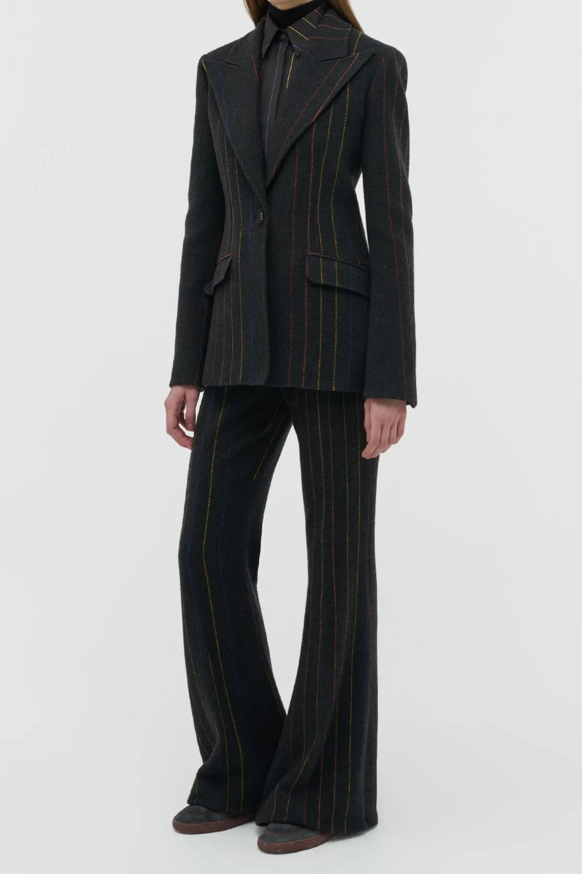 Leiva Blazer in Charcoal Multi Pinstripe Wool Cashmere