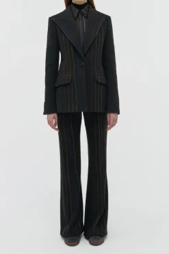 Leiva Blazer in Charcoal Multi Pinstripe Wool Cashmere