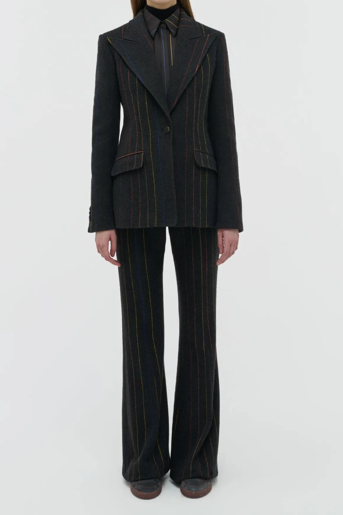 Leiva Blazer in Charcoal Multi Pinstripe Wool Cashmere
