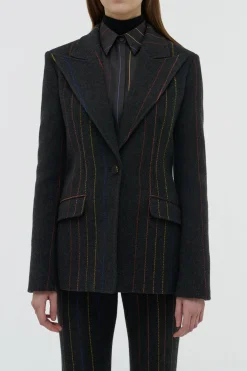 Leiva Blazer in Charcoal Multi Pinstripe Wool Cashmere