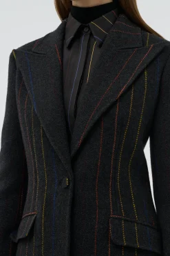 Leiva Blazer in Charcoal Multi Pinstripe Wool Cashmere