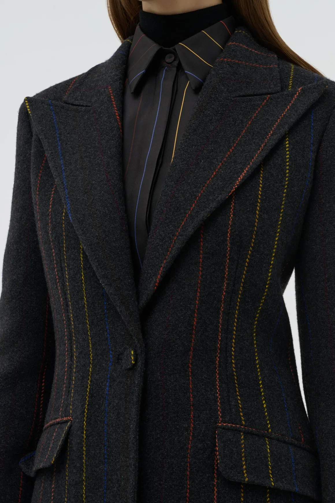 Leiva Blazer in Charcoal Multi Pinstripe Wool Cashmere