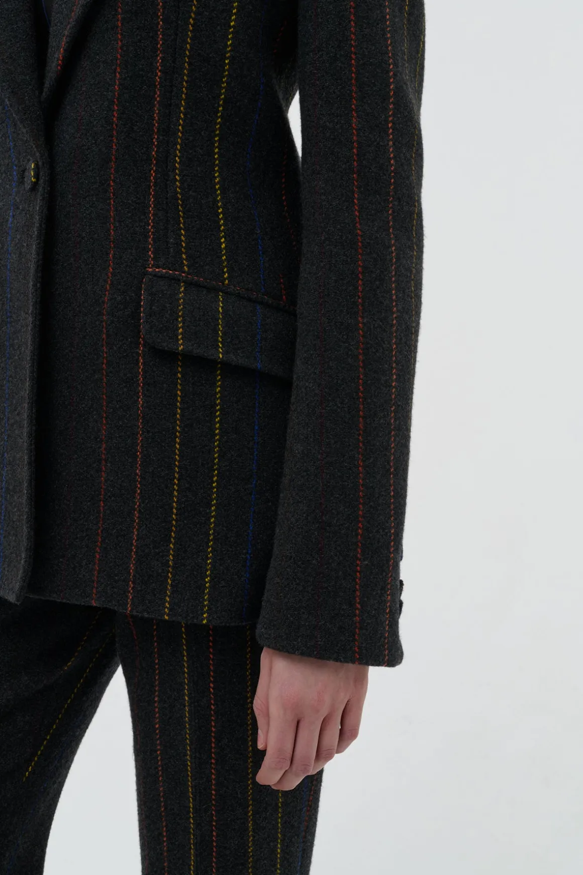 Leiva Blazer in Charcoal Multi Pinstripe Wool Cashmere