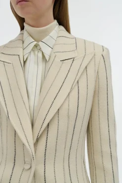 Leiva Blazer in Ivory Multi Pinstripe Wool Cashmere