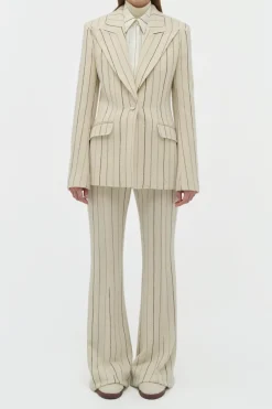 Leiva Blazer in Ivory Multi Pinstripe Wool Cashmere