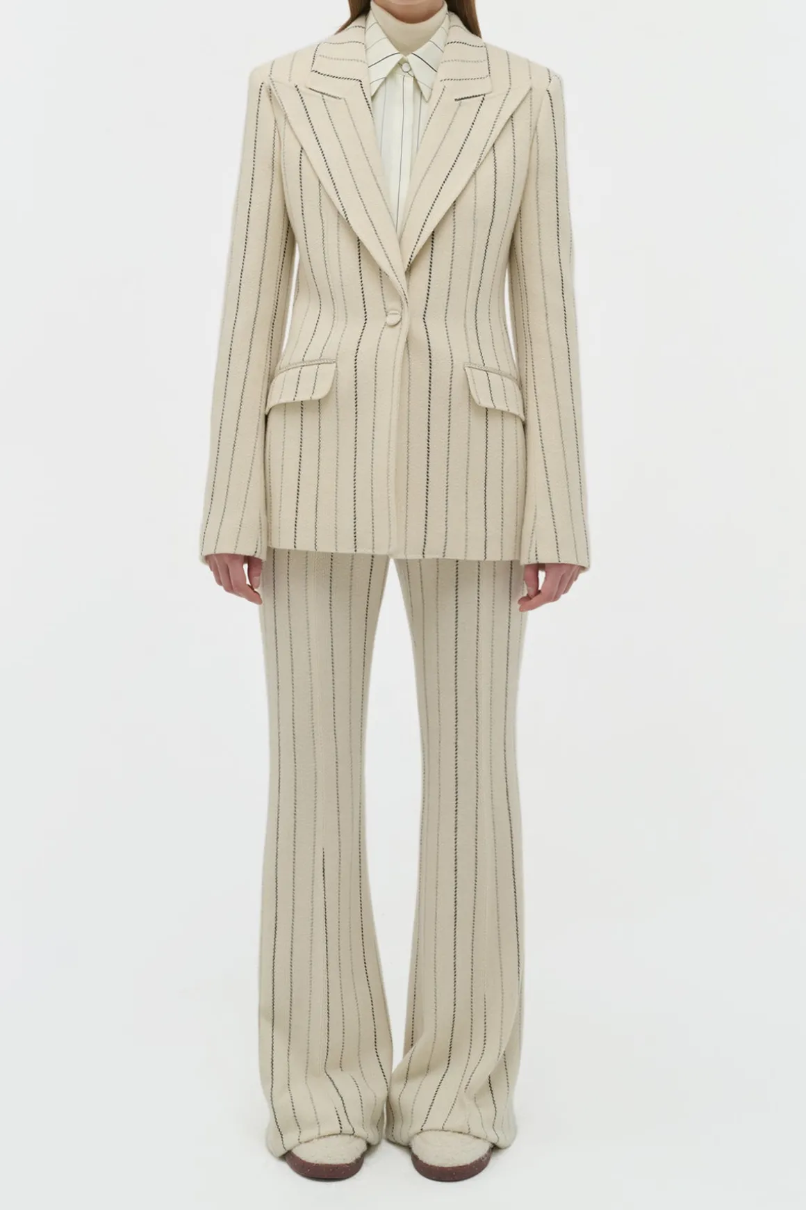 Leiva Blazer in Ivory Multi Pinstripe Wool Cashmere