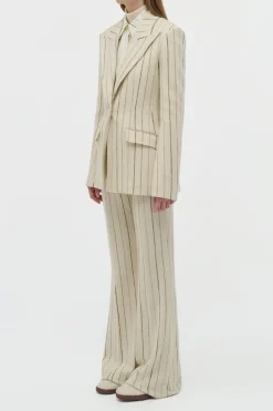 Leiva Blazer in Ivory Multi Pinstripe Wool Cashmere