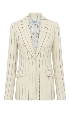 Leiva Blazer in Ivory Multi Pinstripe Wool Cashmere