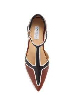 Leya Moto T-Strap Flat Shoe in Cognac Multi Leather