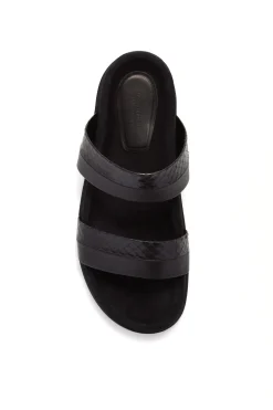 Low Striker Flat Sandal in Black Snakeskin & Nappa Leather