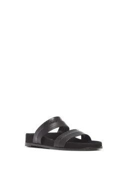 Low Striker Flat Sandal in Black Snakeskin & Nappa Leather