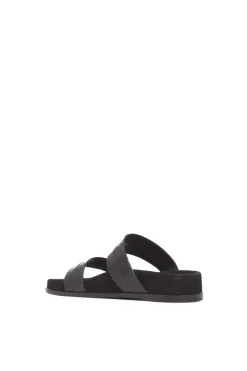 Low Striker Flat Sandal in Black Snakeskin & Nappa Leather