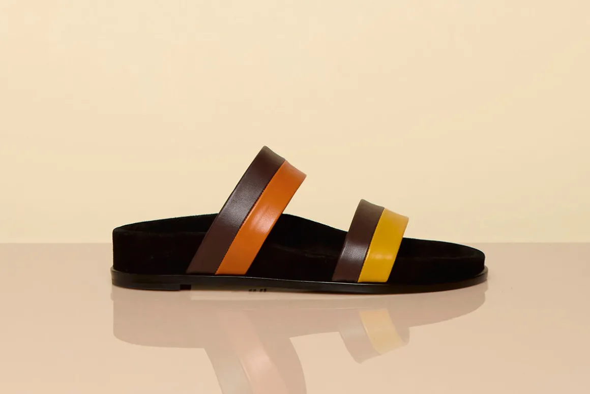 Low Striker Flat Sandal in Burnt Sienna Multi Leather