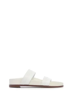 Low Striker Flat Sandal in Ivory Snakeskin & Nappa Leather