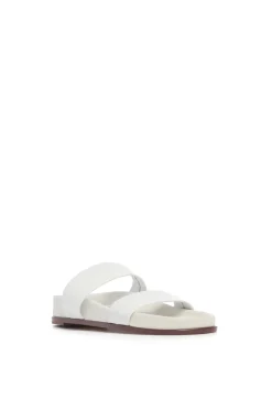Low Striker Flat Sandal in Ivory Snakeskin & Nappa Leather