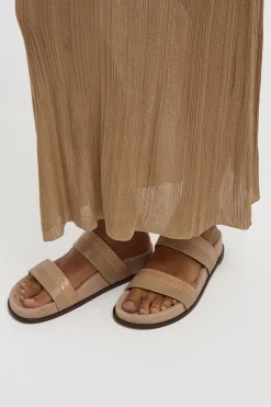 Low Striker Flat Sandal in Nude Snakeskin & Nappa Leather