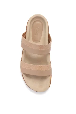 Low Striker Flat Sandal in Nude Snakeskin & Nappa Leather
