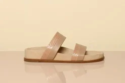 Low Striker Flat Sandal in Nude Snakeskin & Nappa Leather